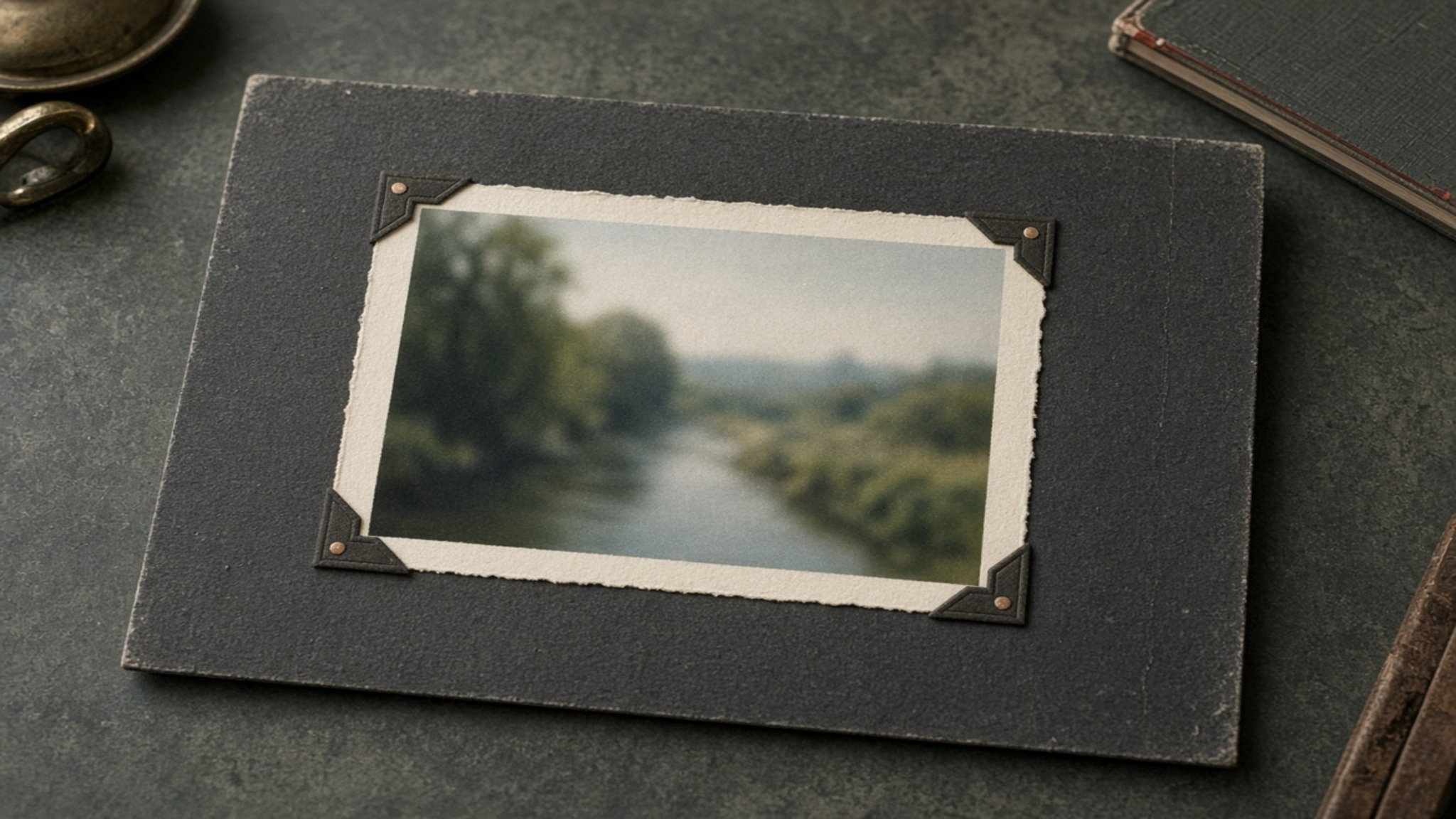 A fictional photograph held by four protective photo corners